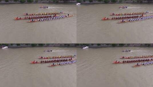 航拍端午节龙舟竞渡福建福州光明港龙舟赛高清在线视频素材下载