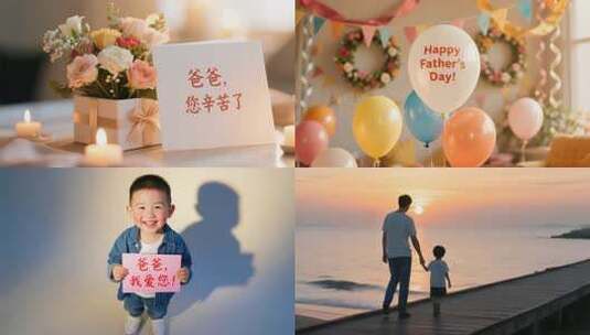 父亲节爸爸父爱如山老爸拥抱孩子温馨唯美高清在线视频素材下载