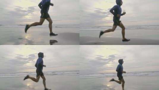 男人在海岸上奔跑高清在线视频素材下载