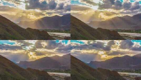 西藏拉萨西郊日落光柱全景高清延时高清在线视频素材下载