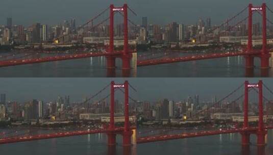 武汉江滩航拍日景鹦鹉洲大桥江岸灯光车流高清在线视频素材下载