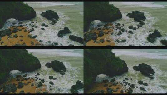 海边沙滩游客乱石海浪石头青苔巨石02高清在线视频素材下载