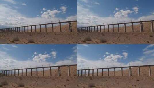 高速铁路桥在沙漠荒野高清在线视频素材下载