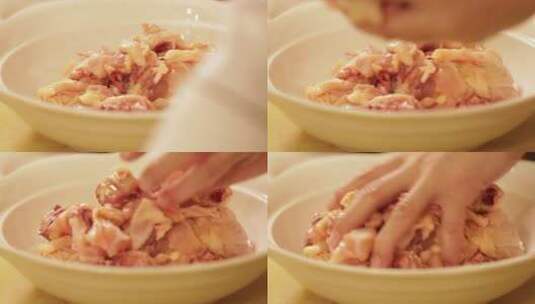 厨师腌制鸡肉鸡块 (4)高清在线视频素材下载