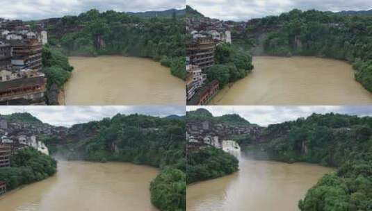 白天芙蓉镇王村瀑布汛水期高清在线视频素材下载