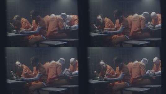 囚犯在餐厅吃饭高清在线视频素材下载