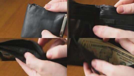 男子打开钱包数钱高清在线视频素材下载