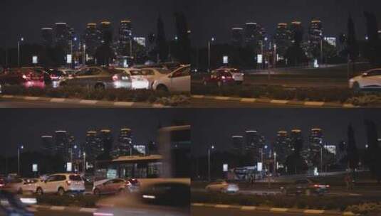 十字路口前等交通灯的汽车延时拍摄高清在线视频素材下载