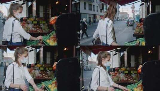 女人在菜市场买菜高清在线视频素材下载
