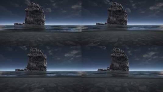 海洋里孤立的岩石3D渲染高清在线视频素材下载