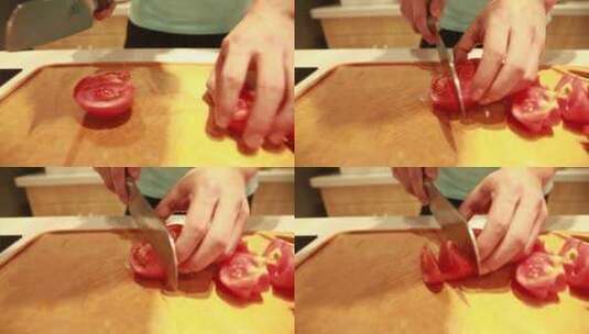 菜刀切西红柿番茄高清在线视频素材下载