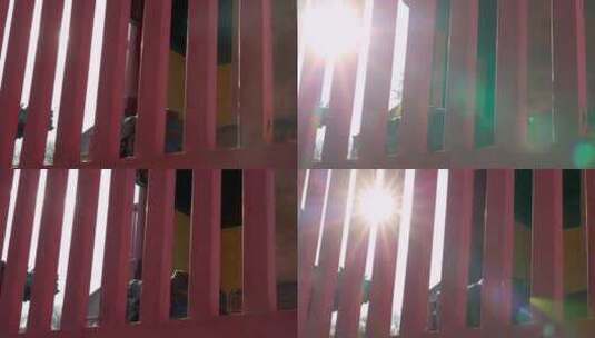 中国古老建筑阳光透过木质栅栏高清在线视频素材下载