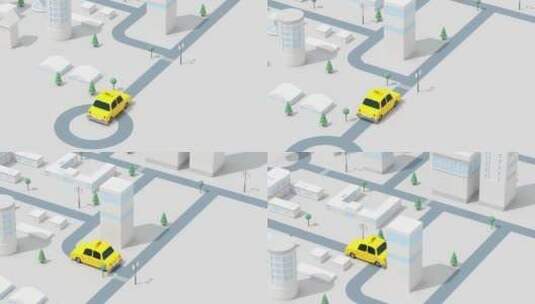 迷你都市里的出租车 3D渲染高清在线视频素材下载
