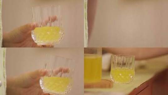 【镜头合集】玻璃杯倒果汁喝果汁橙汁高清在线视频素材下载