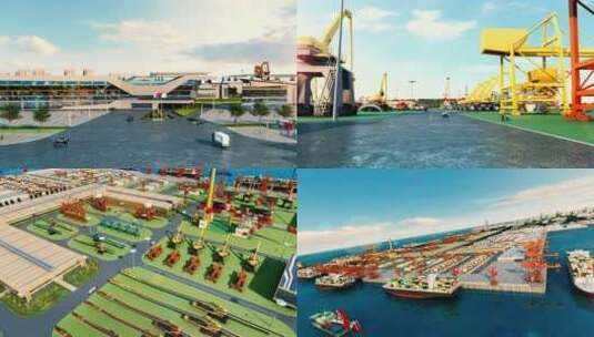 港口码头工厂制造漫游产品动画高清在线视频素材下载