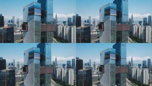 4k后拉航拍深圳南山地标建筑腾讯滨海大厦高清在线视频素材下载