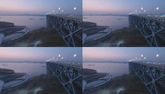 震撼背景素材南京长江大桥与长江黄昏延时高清在线视频素材下载