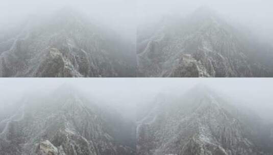 北京怀柔箭扣长城冬季雾凇雪景寒冷覆盖航拍高清在线视频素材下载