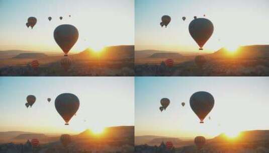 日出时土耳其热气球航拍高清在线视频素材下载