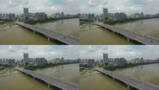 陕西汉中市汉江城市天际线风光航拍高清在线视频素材下载