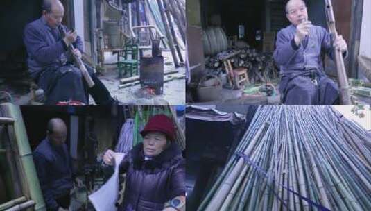 传统竹梯制作竹制品市场  4k实拍高清在线视频素材下载