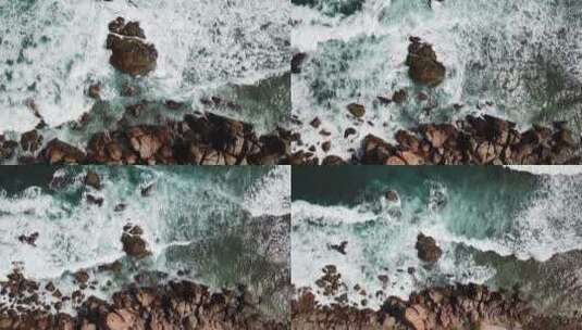 航拍海浪冲向岸边高清在线视频素材下载