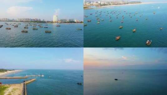 广西北海市渔场渔船航拍风光 合集高清在线视频素材下载