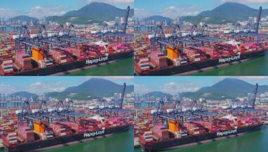 深圳盐田港货轮集装箱近景拉远高清在线视频素材下载