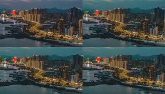 汕尾城市风光夜景航拍高清在线视频素材下载