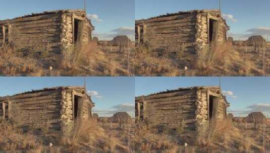 荒野里废弃的小木屋天际线景观高清在线视频素材下载