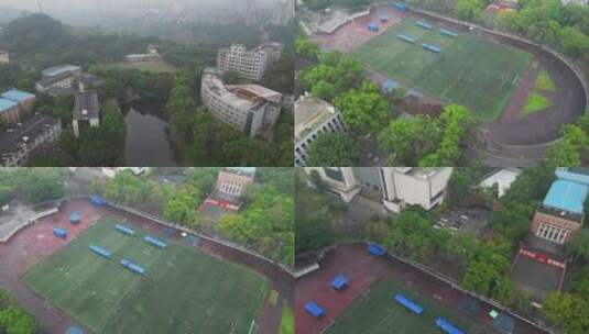 阴雨天气重庆西南大学高视角俯瞰校园航拍高清在线视频素材下载