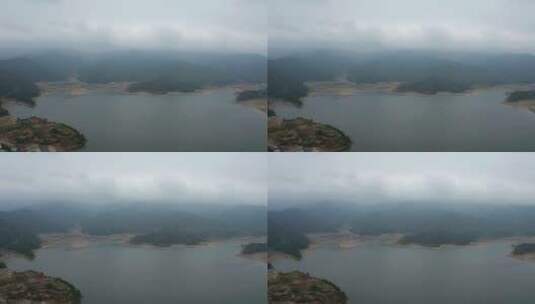 云雾天山间湖泊航拍高清在线视频素材下载