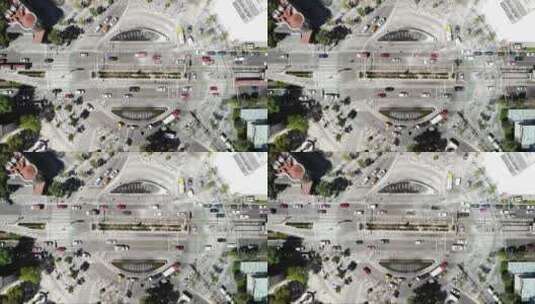 墨西哥城环形交叉路口的交通情况，汽车行驶高清在线视频素材下载