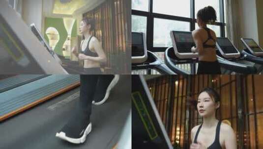 美女健身房跑步健身锻炼高清在线视频素材下载
