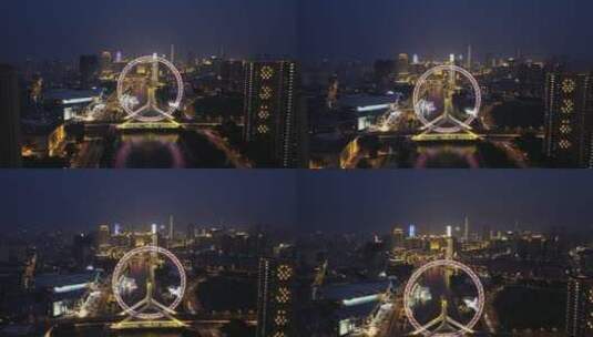 天津之眼摩天轮夜景航拍高清在线视频素材下载