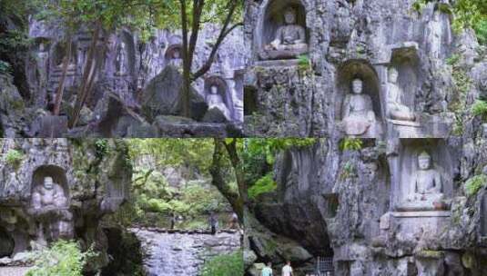 杭州西湖飞来峰塑像石窟群4K视频合集高清在线视频素材下载