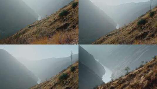 云南贫困山区山峦下的金沙江普渡河高清在线视频素材下载