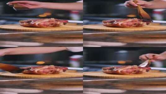 竖屏美食制作烤猪肘涂酱汁高清在线视频素材下载