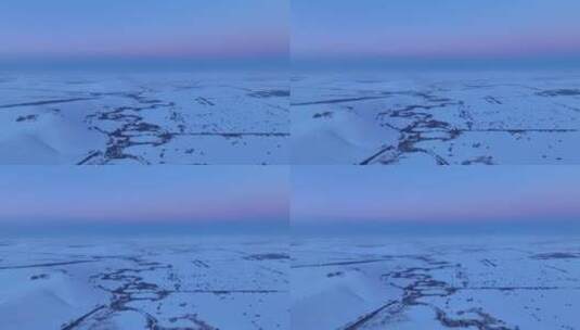 航拍湿地雪原暮色晚霞视频素材高清在线视频素材下载