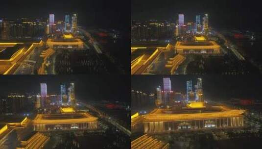 4K厦门会展闽南大剧院高楼城市夜景航拍高清在线视频素材下载