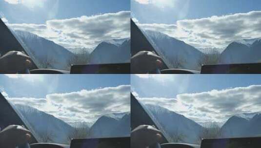西藏派墨公路雪山高山道路车辆地拍高清在线视频素材下载