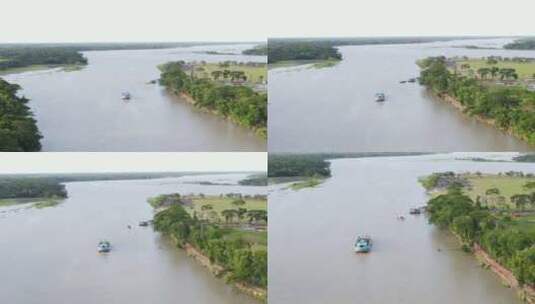 河流中孤独的旅游船高清在线视频素材下载