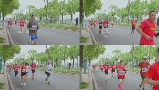 马拉松赛运动员跑步向镜头开心打招呼高清在线视频素材下载