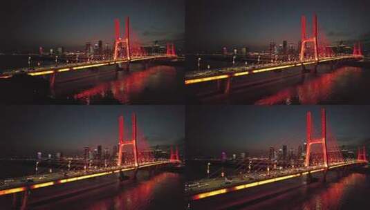 实拍南昌夜景江景八一桥车流高清在线视频素材下载
