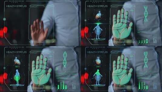 手掌指纹扫描 个人健康数据4K高清在线视频素材下载