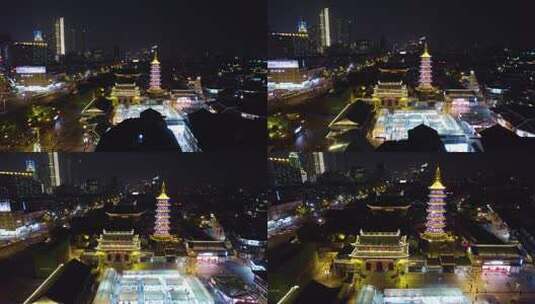 无锡南禅寺夜景-4k航拍高清在线视频素材下载