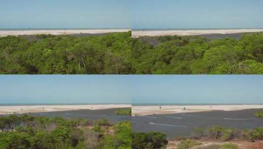 空中：巴西北部帕纳巴河三角洲风筝冲浪。高清在线视频素材下载