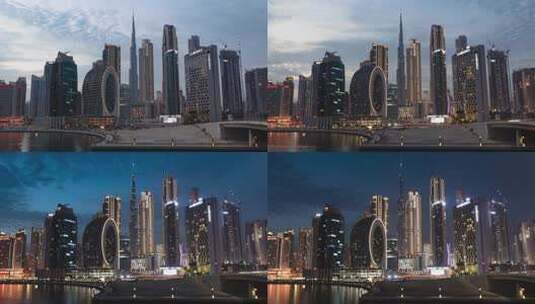 迪拜城市高楼金融中心日转夜延时摄影高清在线视频素材下载