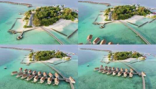 航拍马尔代夫海上度假酒店海岛度假屋度假村高清在线视频素材下载
