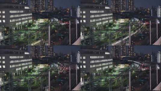 4K日本东京铁路运输电车驶过夜景2高清在线视频素材下载